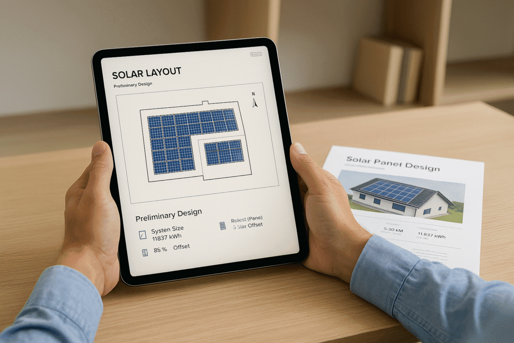 Free Preliminary Solar Design layout preview on tablet